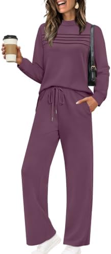 Deep dark purple spacer fabric gives this relaxed two-piece set a rich look with plenty of four-way stretch.