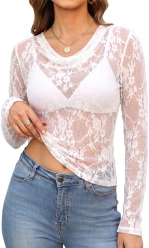 Fine ivory floral lace brings a soft, dimensional pattern to this cowl neck long sleeve top for evenings out.