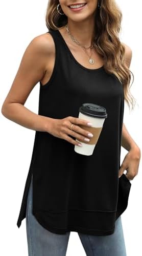 Cut in solid black with exposed inside-out seaming, this long scoop tank gives you room to move on warm days.