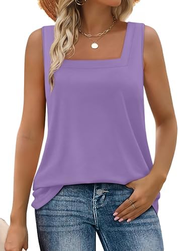 A soft square neckline meets a breezy curved hem in this light purple tank designed for warm days and easy layering.
