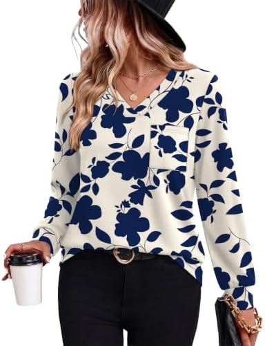 A soft floral print on warm apricot ground turns this easy long sleeve V-neck tunic into a steady favorite.