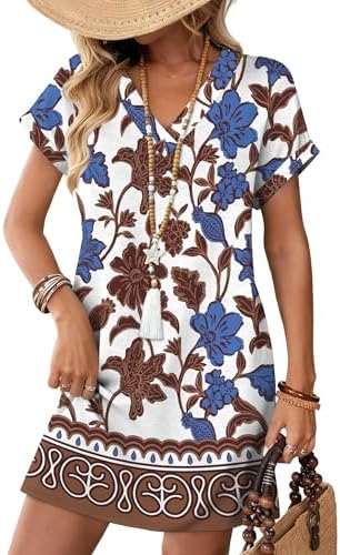 A breezy V-neck T-shirt dress printed in vibrant Aloha tropical florals, finished with cuffed sleeves and deep side pockets.