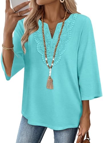 A cool light mint green knit with delicate front lace and easy three-quarter sleeves for warm afternoons and breezy nights.