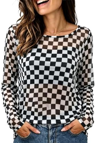 A sheer checkered mesh top cut with a loose drape and wide neckline that easily shifts off one shoulder for simple layering.