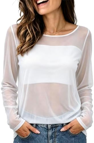 Airy sheer lace in crisp white gives this lightweight mesh top a breezy feel that slips smoothly over your favorite camisoles.