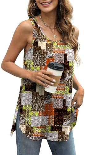 Raw-edge seaming gives this brown print tank an easy boho mood that pairs straight with light-wash denim or linen shorts.