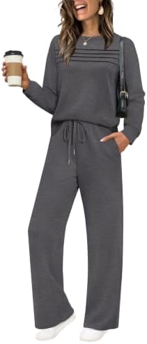 Pleated front details and deep dark grey knit give this two-piece lounge set an easy drape for cool mornings.