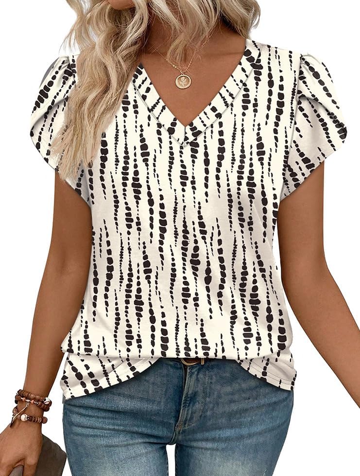 Petal sleeves with lace trim frame this soft knit V-neck top, patterned in our muted Floral Ripple print.