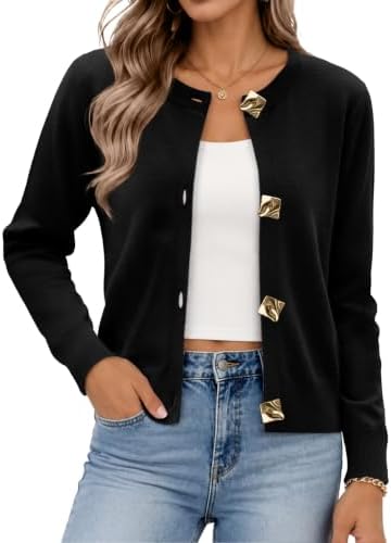 A soft blended knit cardigan with distinctive metal buttons that you can fasten as a top or wear loose over tanks.