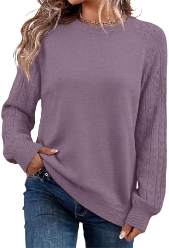 Spun from fine viscose yarn in rich purple, this light crewneck pullover covers cool evenings without adding heavy bulk.