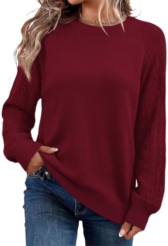 A vivid red crewneck knit brings warmth to cool evenings with ribbed cuffs and a soft drape that pairs easily with dark denim.