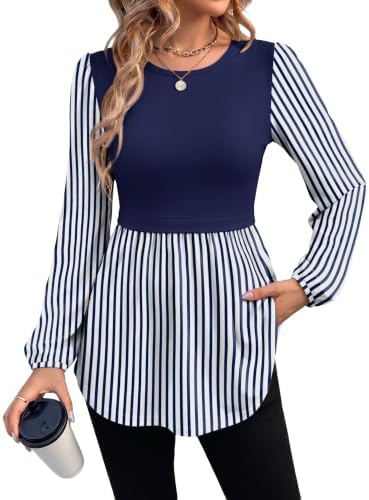 Crisp navy stripes across a soft babydoll silhouette make this tunic an easy match for tailored trousers and casual denim alike.