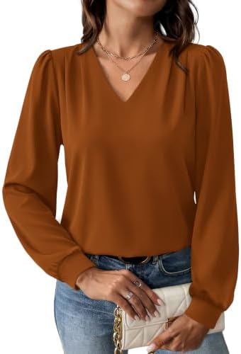 A rich caramel hue warms up this lightweight long sleeve blouse, finished with shoulder pleats and gathered cuffs.