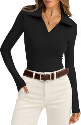 A neat polo collar meets a fine ribbed knit in this slim-fitting long sleeve top made for easy layering.
