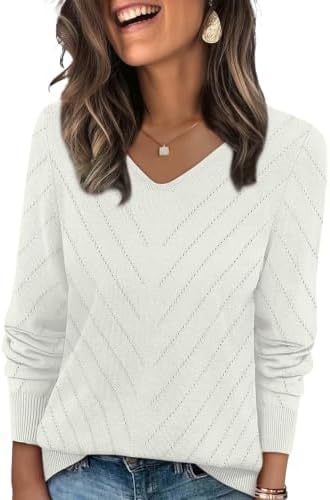 Airy crochet stitches and a clean white tone give this soft V-neck knit an easy feel for cool mornings and spring days.