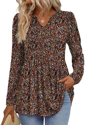 A scattered little flower print and a loose babydoll cut bring easy drape to this soft, long-sleeve V-neck blouse.