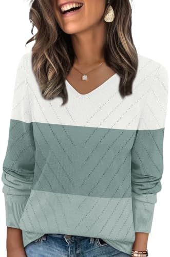 Crisp bands of white, leafy green, and soft mint stack across this airy crochet knit top with a classic V-neckline.
