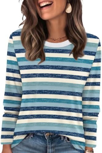 Crisp blue stripes meet ribbed trim on a lightweight long-sleeve knit that layers smoothly under jackets or tucks into denim.