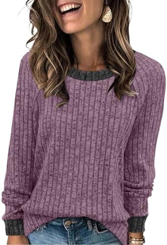 Color blocked panels in soft purple give this relaxed long sleeve sweater an easy, textured finish for breezy evenings.