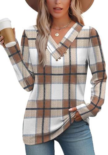 Crisp plaid checks meet a soft knit body and a row of front buttons for easy weekend dressing.