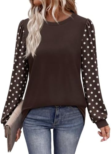 Polka dot puff sleeves add subtle texture to this chocolate brown tunic cut in our soft, stretchy knit.