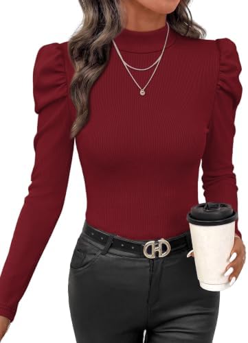 Rich burgundy ribbed knit shapes this slim long sleeve top, finished with a neat polo collar that sits flat against the collarbone.