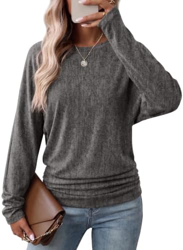 Heathered dark grey adds clean contrast to light denim, tailored trousers, or dark leggings in this soft dolman pullover.