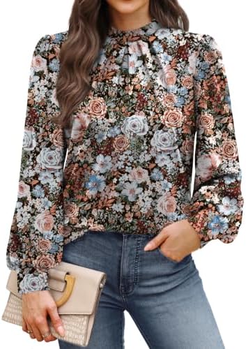 Delicate blooms across muted rose give this pleated mock-neck blouse a soft vintage look for workdays or weekend dinners.