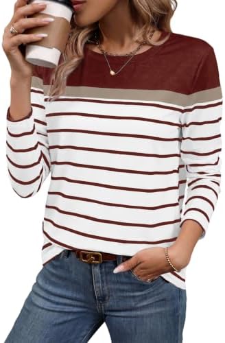 Clean horizontal stripes and solid red accents give this long sleeve knit top a fresh look for cooler days.
