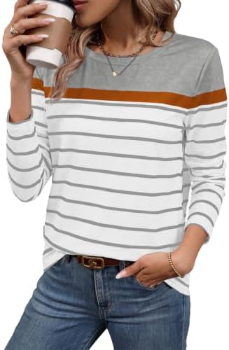 Fine horizontal stripes run across a soft grey ground on this lightweight crewneck top cut for breezy, relaxed layering.