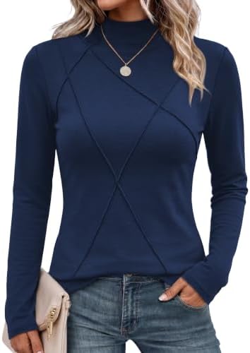 A deep navy mock neck top cut in our smooth stretch knit with a clean vertical front seam for daily layering.