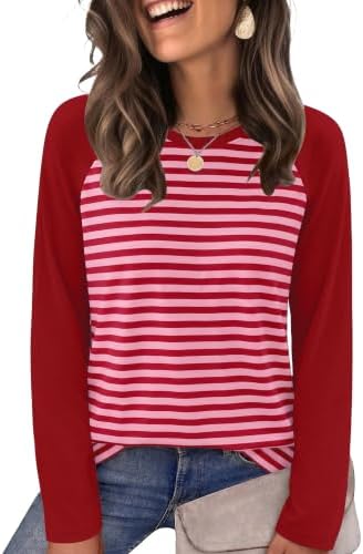 Vibrant red and pink striping brings bold color contrast to this soft long sleeve top, ready for cooler morning routines.