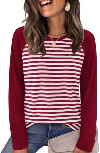 A rich winered bodice meets clean white-striped sleeves on a soft knit top cut for cool mornings and layered afternoons.