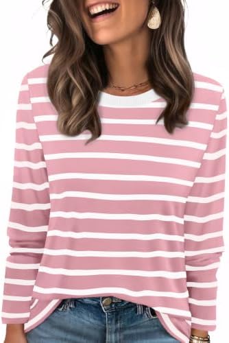Crisp pink stripes bring fresh contrast to this easy long sleeve tee, finished with a neat ribbed crewneck.