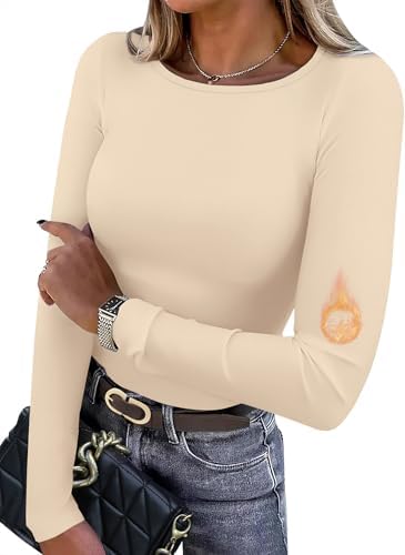 Brushed light fleece lines this crewneck top, offering a close thermal fit in a clean beige tone for cooler mornings.