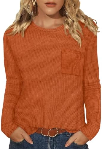 Rich caramel waffle knit shapes this easy long-sleeve top, finished with a classic round neck and a gentle curved hem.