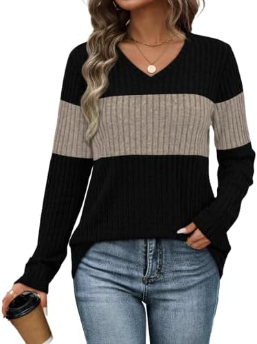 Earthy khaki blocking pairs with a balanced V-neck for an easy transitional sweater that layers cleanly.