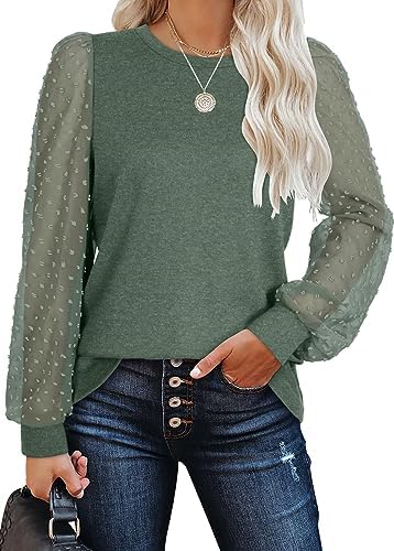 Sheer swiss dot sleeves pair with a soft knit bodice in rich deep green for cool evenings and casual dinners.