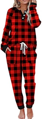 Bold red and black plaid brings rustic warmth to this soft two-piece thermal fleece lounge set.
