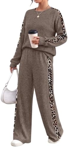 A rich brown ribbed knit set pairing a long sleeve top with roomy wide leg pants for easy travel and relaxed days.