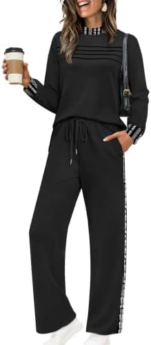 Crisp black stripes give this lightweight matching set a clean, graphic look for relaxed travel and cool evenings.