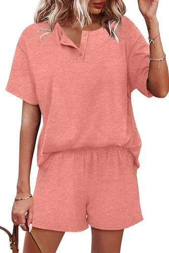 A button-down henley top and pull-on shorts cut in our soft coral knit for warm days on the road or relaxed mornings at home.