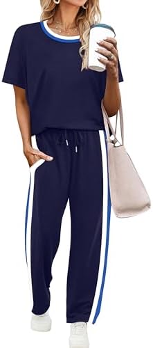 Cut in deep navy spacer fabric, this two-piece set pairs a short-sleeve top with cropped wide-leg pants for easy summer packing.