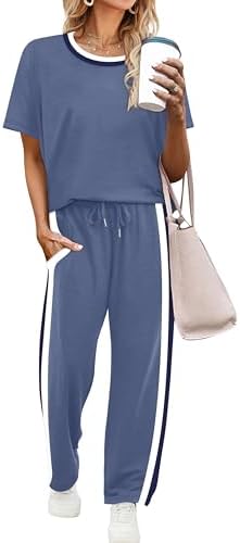 Spun from light-as-air spacer knit with four-way stretch, this blue two-piece pairs a short sleeve tee with cropped wide legs.