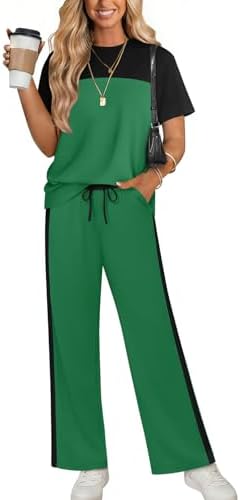 Crisp green tones and clean side striping bring a fresh, active feel to this soft two-piece summer lounge set.