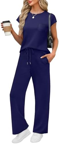 Soft spacer knit brings lightweight drape to this two-piece set, pairing a cap-sleeve crewneck top with drawstring wide-leg pants.
