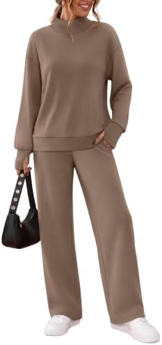 Warm coffee tones meet a cozy mock neck sweatshirt and easy wide-leg pants designed for relaxed travel days.