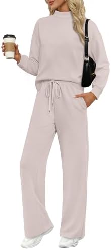 Spun from drapey spacer knit in earthy khaki, this long-sleeve mock neck set pairs wide-leg trousers with an easy pullover top.
