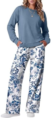 Crisp blue geometric motifs run across a bright white base in this coordinated two-piece knit set.