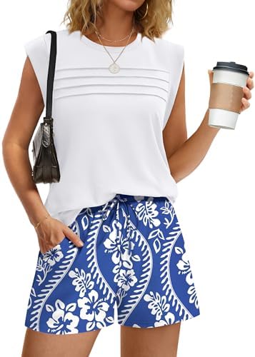 Bright white knit pairs a ruched sleeveless tank with drawstring shorts for warm days around the resort or patio.